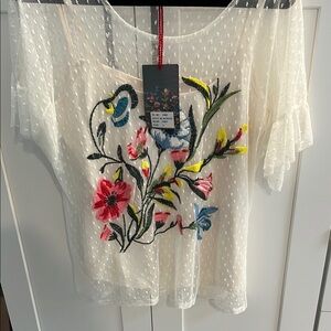 Grand & Greene Pink Embellished Blouse with Short Sleeves